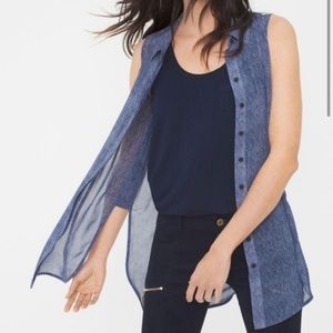WHBM Sheer Denim-Blue Sleeveless Collar Button Down Top/Tunic Size XSP